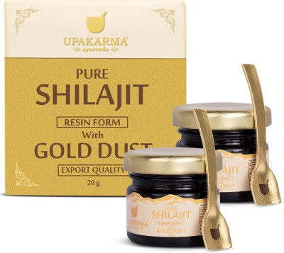 UPAKARMA Premium Ayurvedic Pure and Natural Shilajit Gold Resin with Pure Gold Dust Helps Boost Immunity, Energy, Strength, Stamina, and Overall Health - 20 Grams Shilajeet - Pack of 2(Pack of 2)