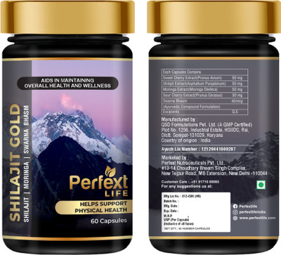 PERFEXT NUTRACEUTICALS Shilajit Gold | Boosts Stamina | Performance | Strength(60 Capsules)