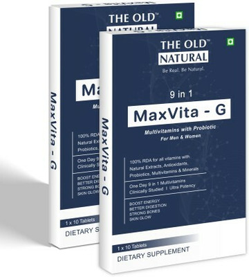 The Old Natural 9 in 1 MaxVita-G Multivitamin Tablets with Probiotics for Men and Women(Pack of 2, 20 Tablets)