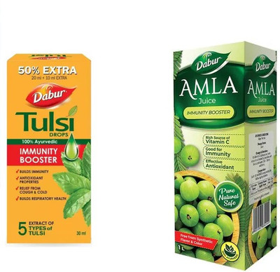 Dabur Tulsi with Amla Juice Combo Pack(Pack of 2, 30 ml, 1 L)
