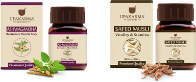 UPAKARMA Combo of Ashwagandha & Safed Musli Capsules - Builds Immunity (90 Caps Each)(Pack of 2, 180 Capsules)