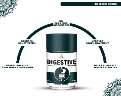 grinbizz Digestive Capsule Improves Digestion/For Acidity Heartburn Gas & Bloating(2 x 30 Capsules)
