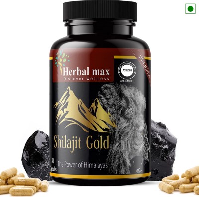 Herbal max Shilajit Gold with Safed Mulsi For Strength, Power & Stamina - 30 Capsule
