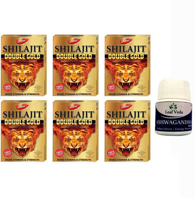 Dabur Shilajit Double Gold For Stamina With Leaf Ashwagandha 15 Tab(Pack of 7, 60 Capsules)
