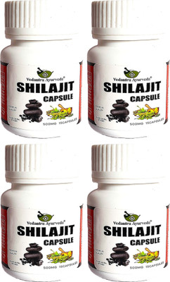 VEDANTRA AYURVEDA Shilajit Capsules With Ashwagandha and Giloy For Strength, Power & Stamina(Pack of 4, 60 Capsules)