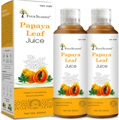 Four Seasons PAPAYA LEAF JUICE | Helps to Boost Platelets Count | Boosts Immunity(Pack of 2, 500 ml)
