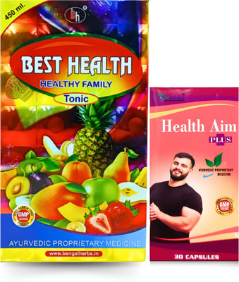 HERBSHD BEST HEALTH TONIC & HEALTH AIM PLUS CAPSULE| Men & Women Weight Gainers(Pack of 2, 450 ml, 30 Capsules)