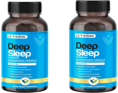 La Vedaa Deep Sleep Capsules | Ayurvedic Herbal Sleep Aid with Valerian & Ashwagandha(Pack of 2, 60 Capsules)
