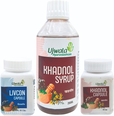UJWALA AYURVEDASHRAM Khadnol+Livcon Capsule and Khadnol Syrup Combi(Pack of 3, 60 Capsules, 200 ml, 60 Capsules)