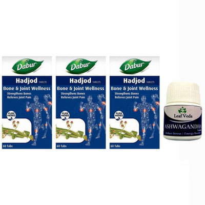 Dabur Hadjod For Bone and Joint Wellness With Leaf Ashwagandha 15 Tab(Pack of 4, 180 Tablets)