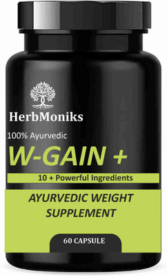 Herbmonik W-Gainer+ I New and improved formula I The Ultimate Weight Gainers/Mass Gainers(60 Capsules)