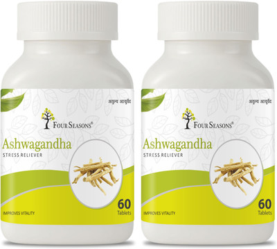 Four Seasons Ashwagandha Tablets |for Stress Relief, Muscle Strength, Boost Immunity(Pack of 2, 60 Tablets)