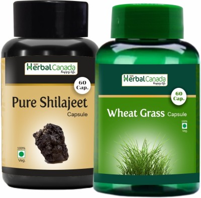 HARC Herbal Canada Pure Shilajit (60 Capsules) + Wheat Grass (60 Capsules) | Healthy Combo Pack(Pack of 2)