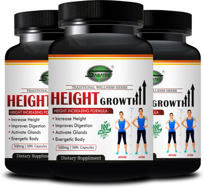 Sabates Height Growth | Herbal Pills Body Growth Reduce Bones Deficiency(Pack of 3, 90 Tablets)