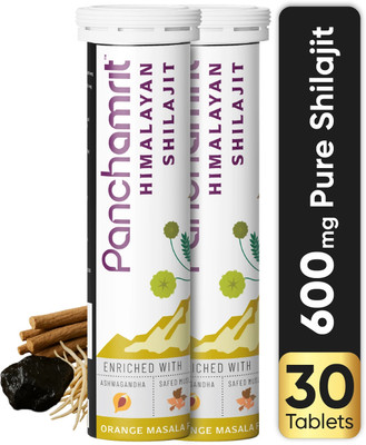 Panchamrit 600mg Pure Shilajit Effervescent Tablets With Ashwagandha| Boost Stamina Tablets(Pack of 2, 30 Tablets)