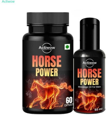 ACTIWOW Horse Power Capsule & Oil Combo for Energy & Stamina W39(60 Capsules)