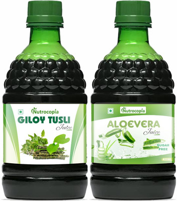 NUTROCOPIA Giloy Tulsi Juice & Aloe vera Juice Maintain Sugar Level Pack of 2(Pack of 2, 800 ml)
