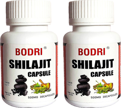 BODRI Shilajit Capsules With Ashwagandha and Giloy For Strength, Power & Stamina(Pack of 2, 60 Capsules)