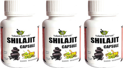 VEDANTRA AYURVEDA Shilajit Capsules With Ashwagandha and Giloy For Strength, Power & Stamina(Pack of 3, 90 Capsules)