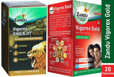 ZANDU Vigorex shilajit Gold 20 Caps and Vigorex Gold 20 Caps(Pack of 2, 20 Capsules, 20 Capsules)