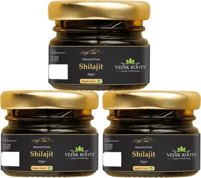 Vedikroots Pure Shilajit/Shilajeet Resin Supports Strength, Stamina And Energy 30 Gm(Pack of 3)