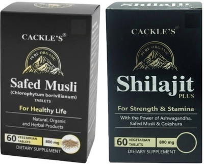 Cackle's Shilajit Plus Tablet 800mg & Safed Musli 800mg Tablets; 60 Tablets each(Pack of 2, 60 Tablets)