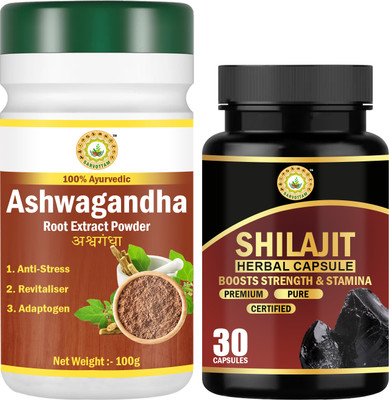 Sarvottam ASHWAGANDHA POWDER & SHILAJIT HERBAL CAPSULE(COMBO)(Pack of 2, 100 g, 30 Capsules)