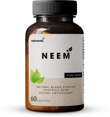 NUTRAVEL Neem Capsules (500 mg) | Natural Blood Purifier, Acne Control | 60 Caps.