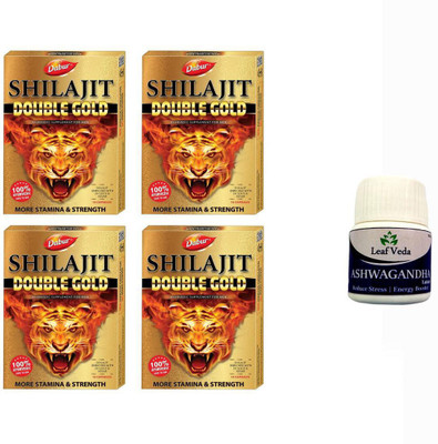 Dabur Shilajit Double Gold For Stamina With Leaf Ashwagandha 15 Tab(Pack of 5, 40 Capsules)