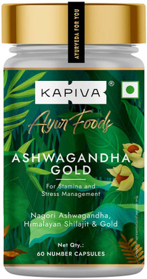 Kapiva Ashwagandha Capsules |With Gold, Shilajit | Helps in Stress Management(60 Capsules)