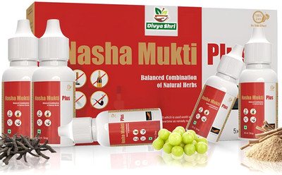 Divya Shri Nasha Mukti Plus Drops Effective & Ayurvedic De-Addiction Quit Alcohol and Drug(Pack of 5, 150 ml)