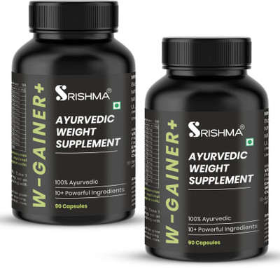 Srishma W-Gainer+ Weight Supplement for Optimal Weight Gain | Strength(Pack of 2, 180 Capsules)