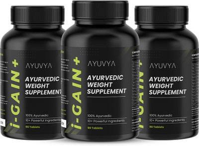 Ayuvya Gain+ Ayurvedic Weight Gainer | Improved Formula for Healthy Weight Gain(Pack of 3, 90 Tablets)