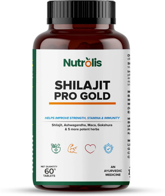 Nutrolis Himalayan Shilajit Pro Gold | 24 Carat Gold | Strength, Stamina & Recovery(60 Tablets)