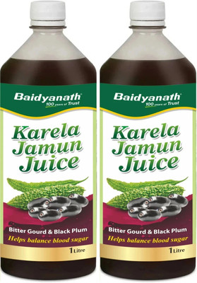 Baidyanath Karela Jamun Juice 1L | Natural Remedy For Blood Sugar Management |Helps in Reducing the Bad Cholesterol Levels & Improves overall Health and Wellness(Pack of 2, 2000 ml)