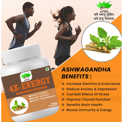 BIRJI HERBALS AYURVEDIC 4X ENERGY WITH ASHWAGANDHA 60veg capsules pack of 1(60 Capsules)