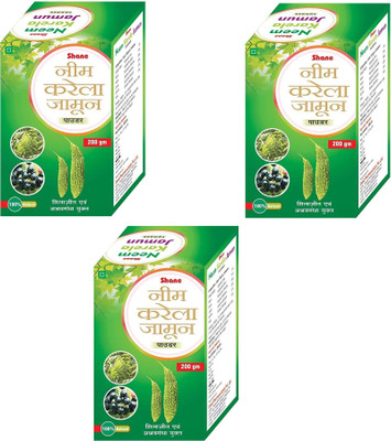 SHANE Neem Karela Jamun Powder | Enriched with Shilajeet, Gurmar & Amla | 200g(Pack of 3, 600 g)