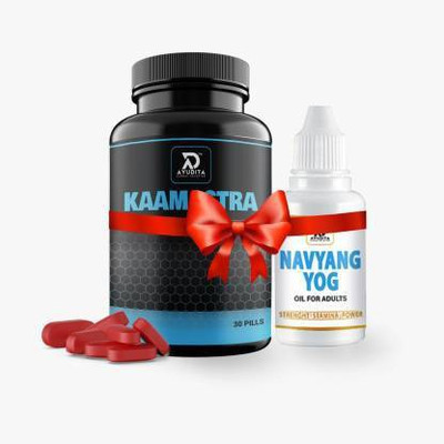 AYUDITA HERBAL SOLUTION Ayurvedic Kaamastra Capsule & Navyang Oil Combo Pack for Your Power Performance(Pack of 2, 30 Tablets)