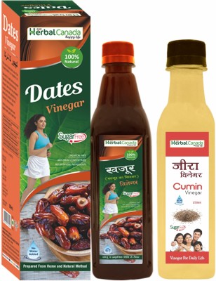 Herbal Canada Dates Vinegar (500ml) + Jeera Vinegar (250ml) | Sirka | Healthy Combo Pack(Pack of 2)