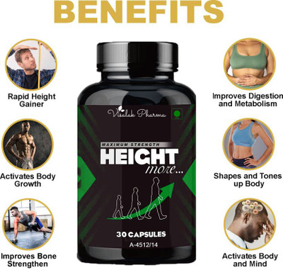visalak pharma Height More Effective Capsule For Body Growth Maximizer,Grow Tall Naturally(30 Capsules)