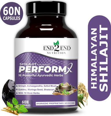 End2End Nutrition PerformX - Original Himalayan Shilajit with Ashwagandha for Strength & Stamina(60 Capsules)