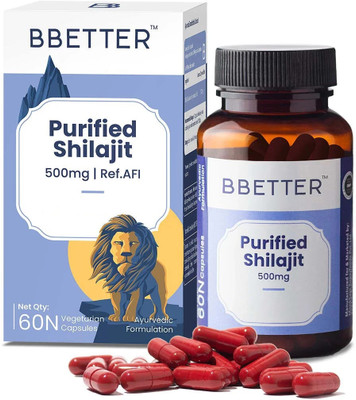 BBETTER Purified Shilajit 500mg | Lab Tested Shilajeet for Men(60 Capsules)