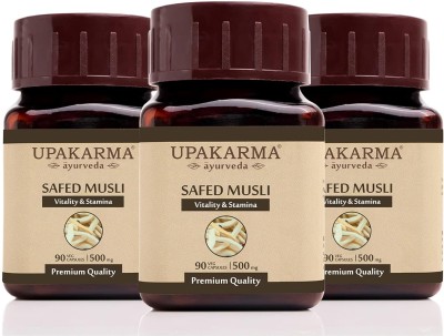 UPAKARMA Ayurveda Pure Herbs Safed Musli Extract Capsules to Boost Immunity and Strength, 500 mg 270 Veggie Capsules - Pack of 3(Pack of 3)