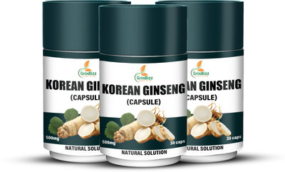 grinbizz Korean Ginseng Capsule for Energy and Stress Management/Supports Brain Function Capsules(3 x 30 Units)