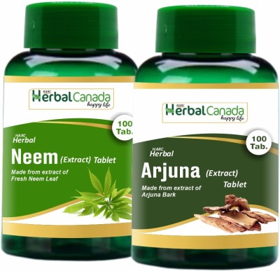 Herbal Canada Neem (100 Tablets) + Arjuna (100 Tablets) | Healthy Combo Pack(Pack of 2)