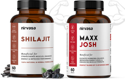 Nirvasa Shilajit Tablets for Energy and Maxx Josh Tablets For Strength & Endurance(Pack of 2, 120 Tablets)