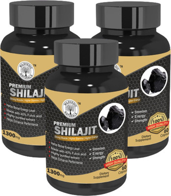 Wildvedic naturals Shilajit 1300mg Capsules Boost Strength, Stamina, Vitality & Youthful Power(Pack of 3, 180 Capsules)