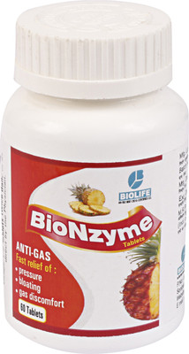 BIOLIFE BioNzyme 60 Tablets | Anti-Gas & Bloating Relief | Ayurvedic Formula(Pack of 3, 180 Tablets)