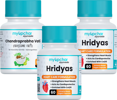 myupchar ayurveda Combo of Hridyas Healthy Heart, Pack of 2 | Chandraprabha Vati | Each 60 Tablets(Pack of 3, 180 Capsules)