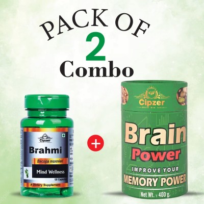CIPZER Brahmi(60Caps) & Brain PowerPrash(400Gram)Combo-Memorizer improved brainfunction